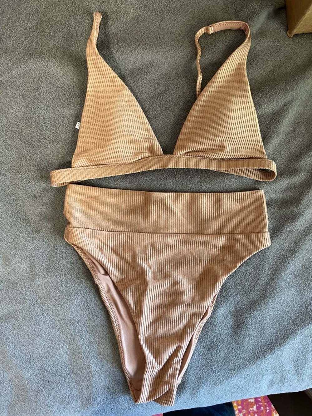 aerie Tan Ribbed Triangle Bikini Top